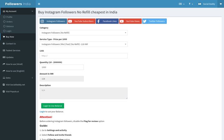 Screenshot of followersindia.com