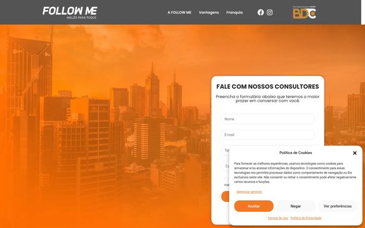 Screenshot of followmefranquias.com.br