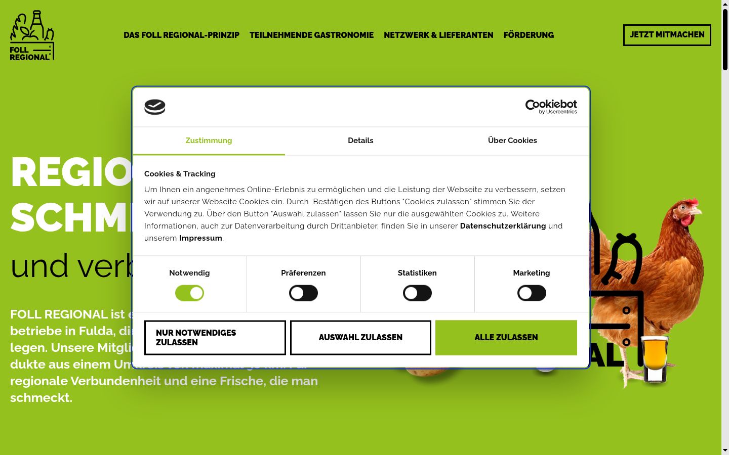 Captura de ecrã do banner de consentimento apresentado antes de qualquer interação