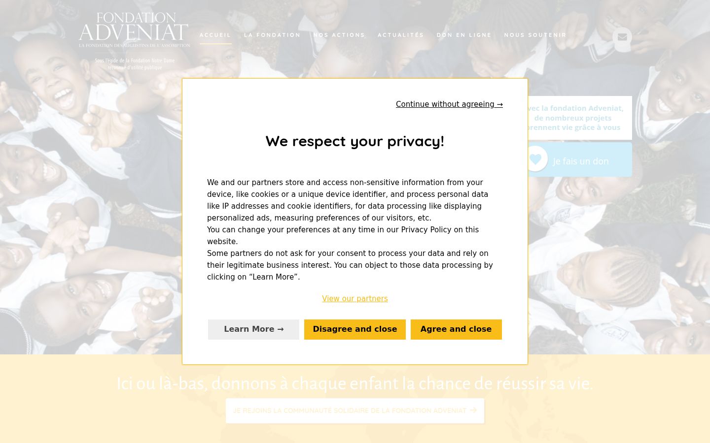 Screenshot of the consent banner shown before any interaction