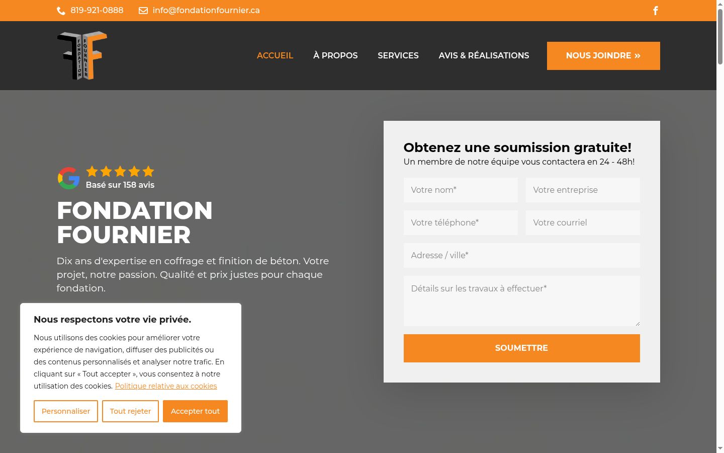 Capture d'écran de la bannière de consentement affichée avant toute interaction