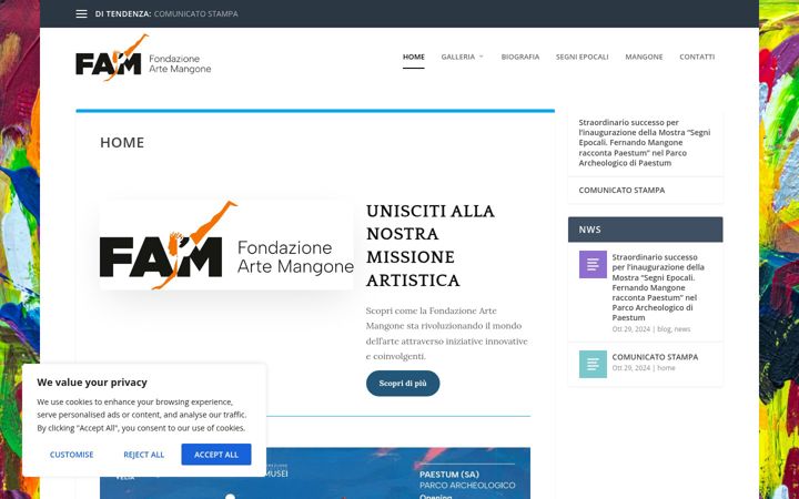 Snimka zaslona za fondazioneartemangone.it