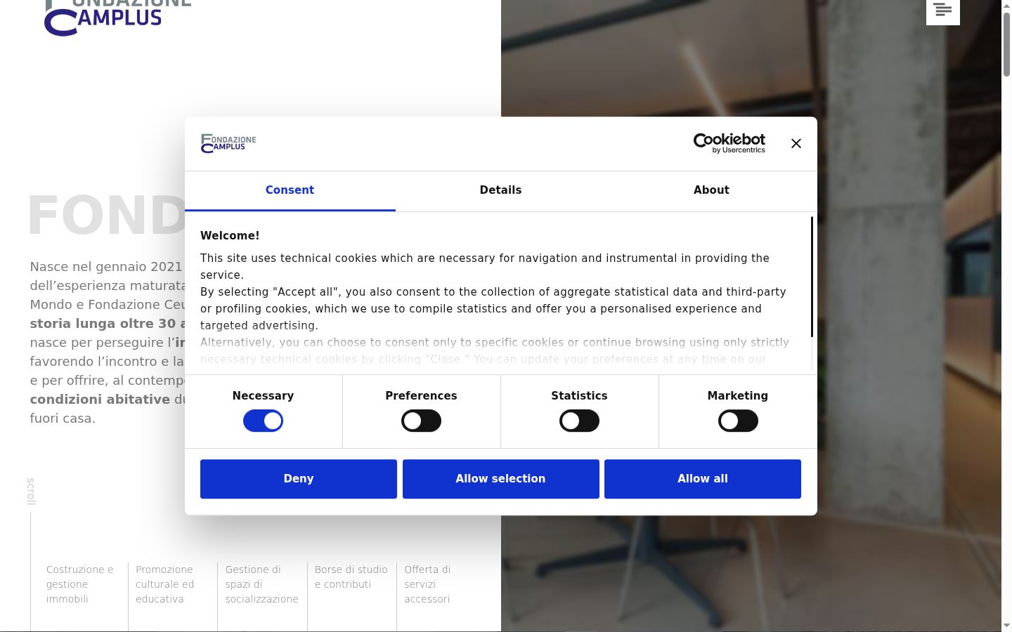 Captura de ecrã do banner de consentimento apresentado antes de qualquer interação