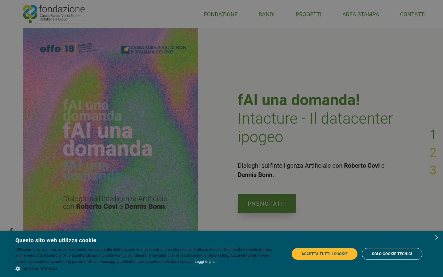 Screenshot del banner di consenso mostrato prima di qualsiasi interazione