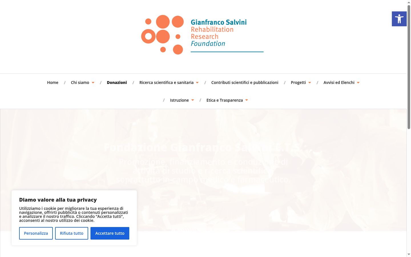 Screenshot del banner di consenso mostrato prima di qualsiasi interazione