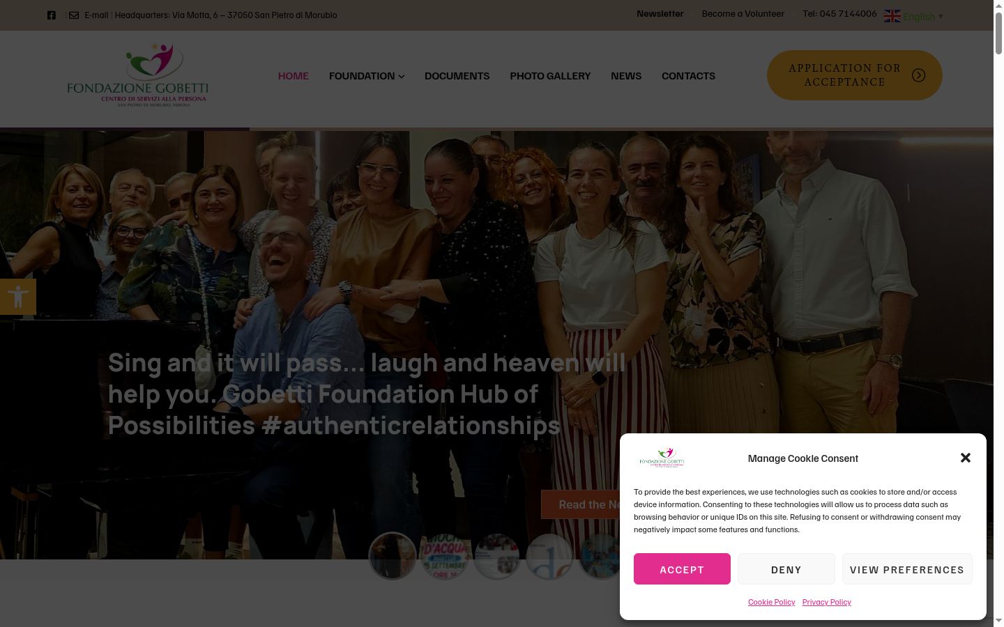 Screenshot del banner di consenso mostrato prima di qualsiasi interazione