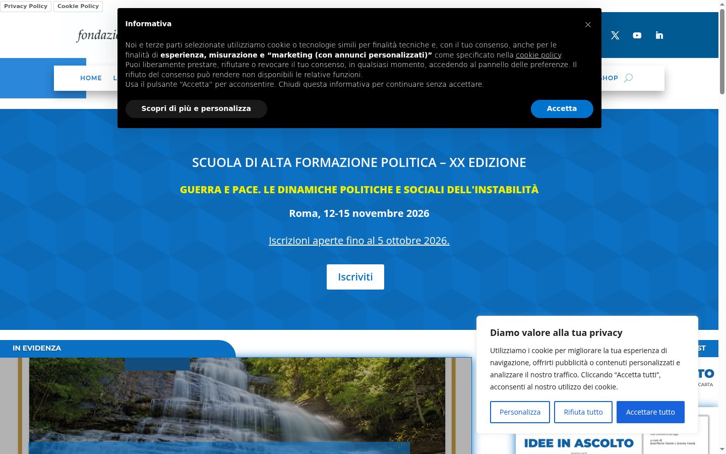 Screenshot del banner di consenso mostrato prima di qualsiasi interazione