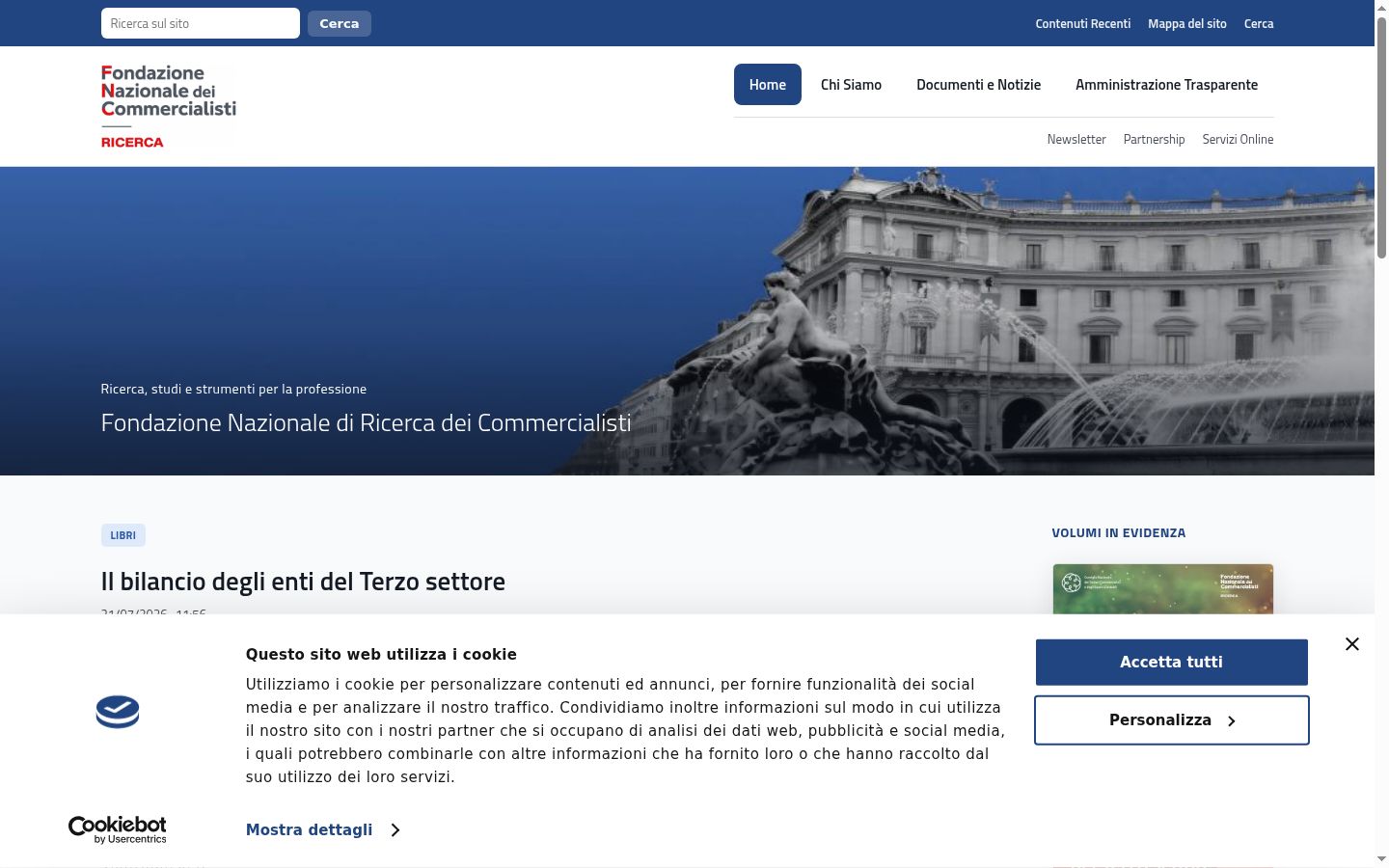 Screenshot del banner di consenso mostrato prima di qualsiasi interazione