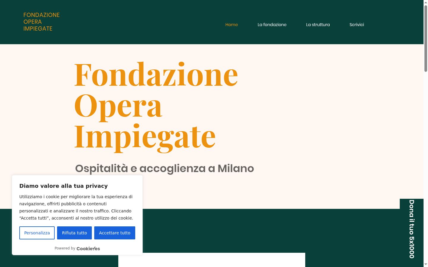 Screenshot del banner di consenso mostrato prima di qualsiasi interazione