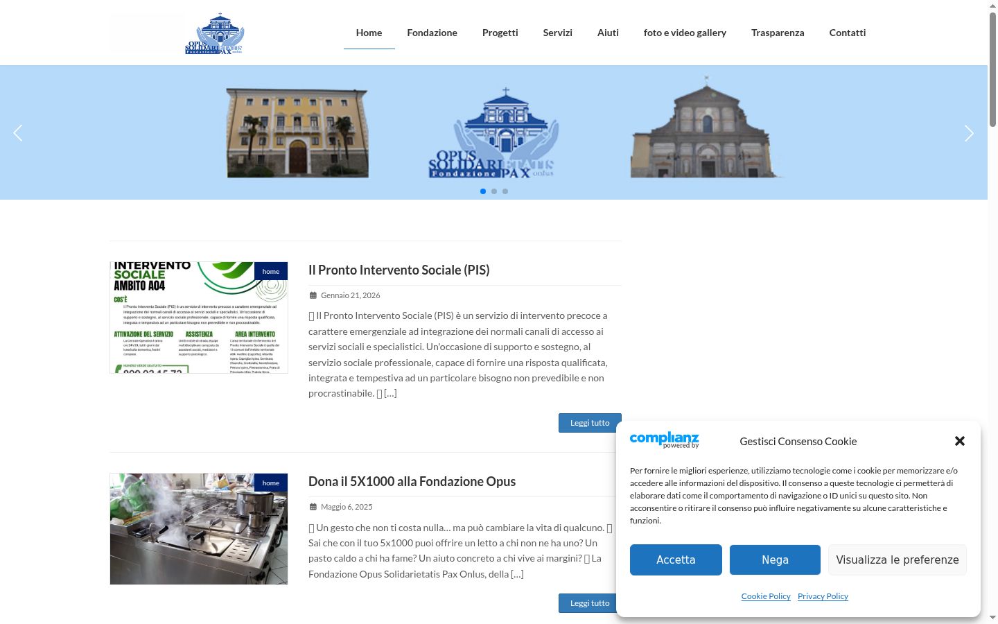 Screenshot del banner di consenso mostrato prima di qualsiasi interazione