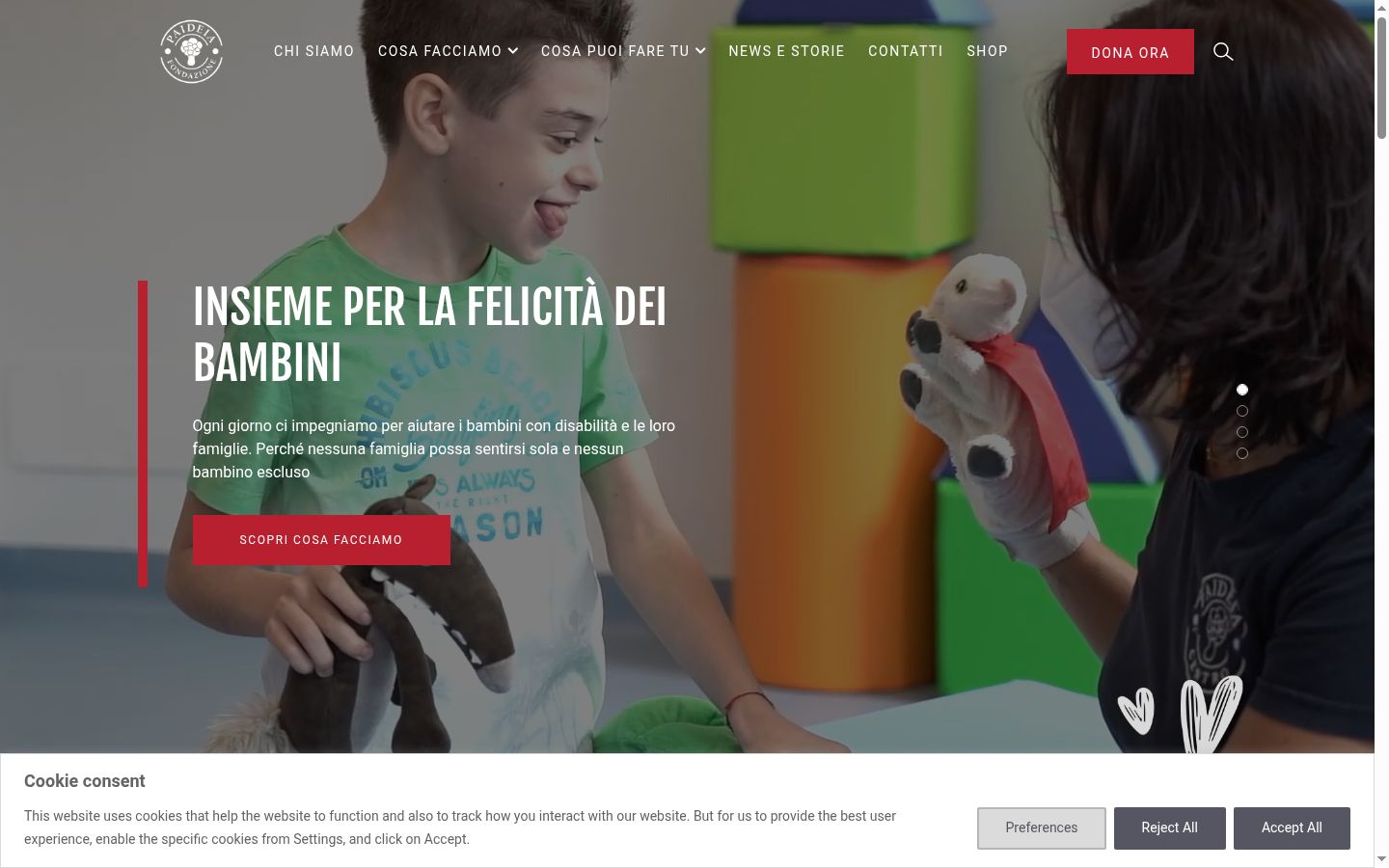 Screenshot del banner di consenso mostrato prima di qualsiasi interazione