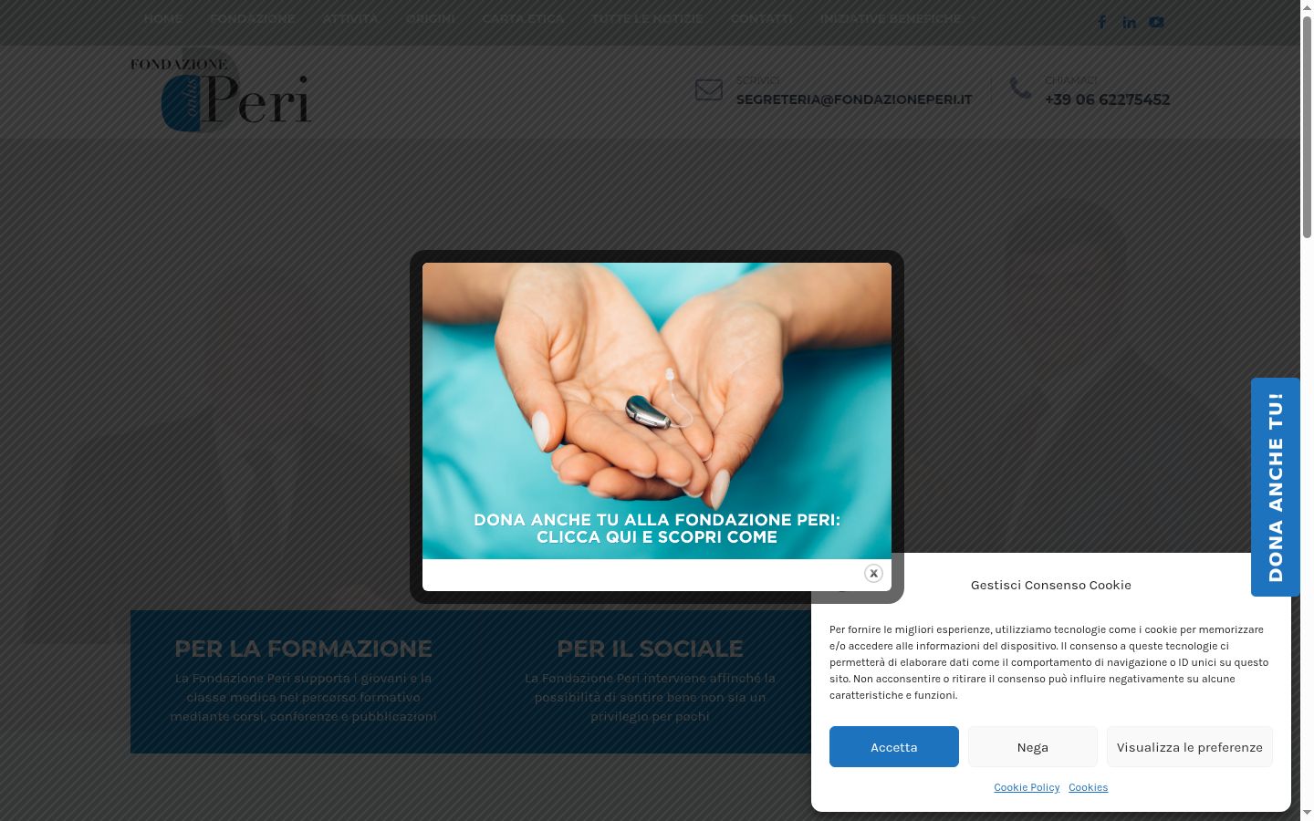 Screenshot del banner di consenso mostrato prima di qualsiasi interazione