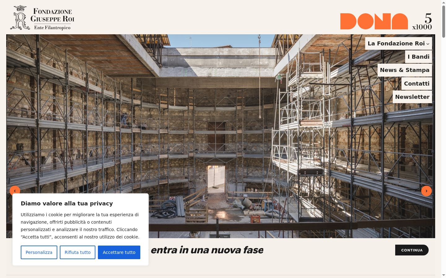 Screenshot del banner di consenso mostrato prima di qualsiasi interazione