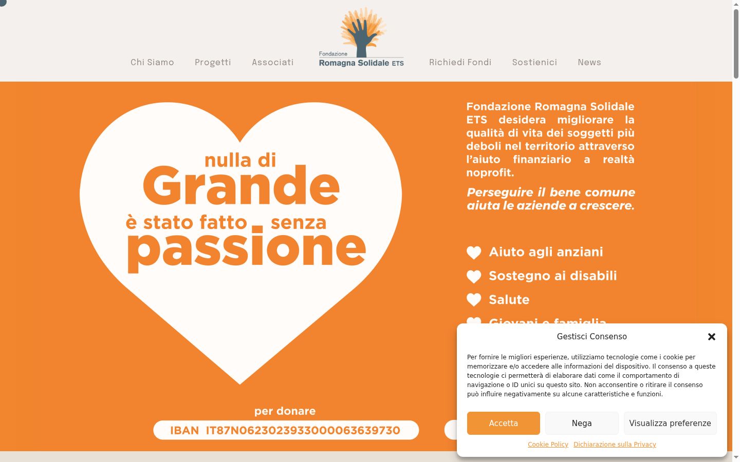 Screenshot del banner di consenso mostrato prima di qualsiasi interazione