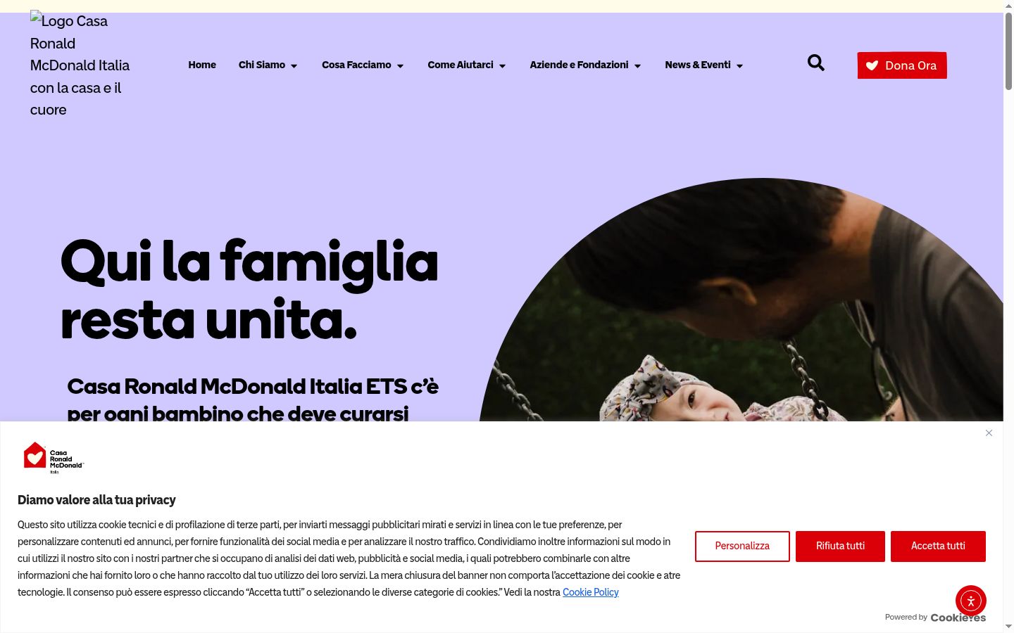 Screenshot del banner di consenso mostrato prima di qualsiasi interazione
