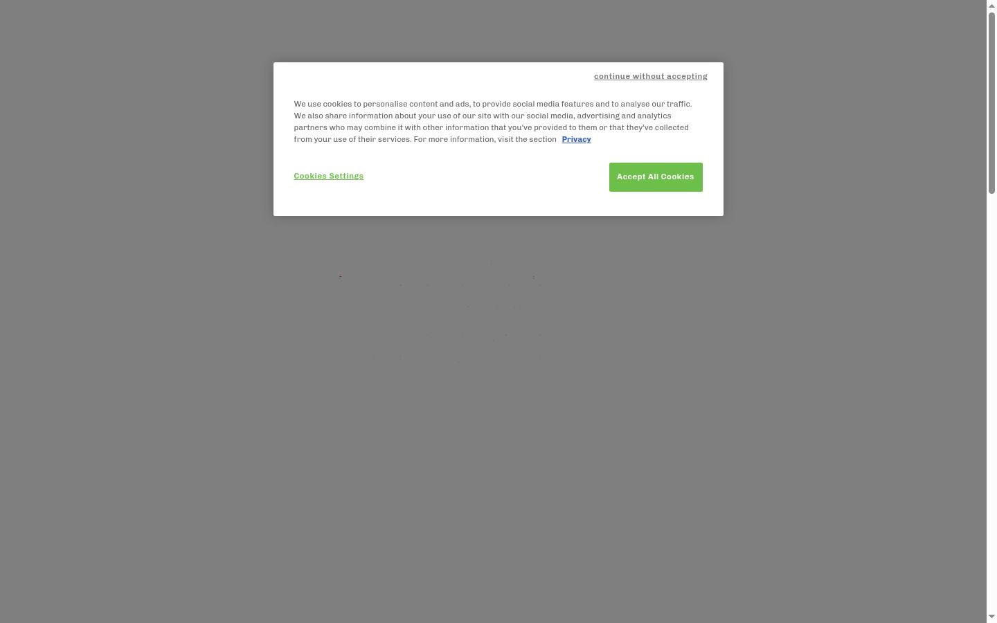 Screenshot del banner di consenso mostrato prima di qualsiasi interazione
