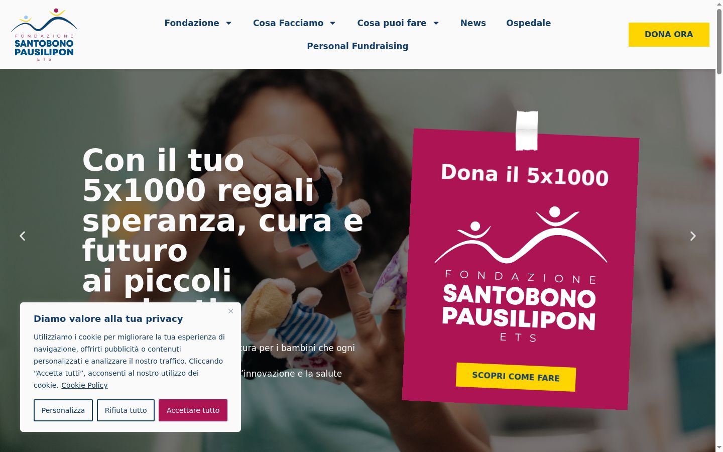 Screenshot del banner di consenso mostrato prima di qualsiasi interazione