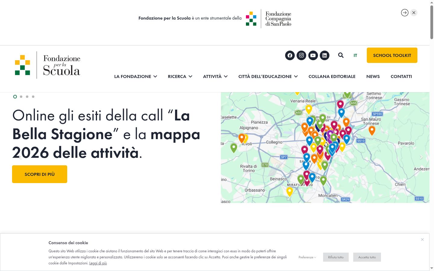 Screenshot del banner di consenso mostrato prima di qualsiasi interazione