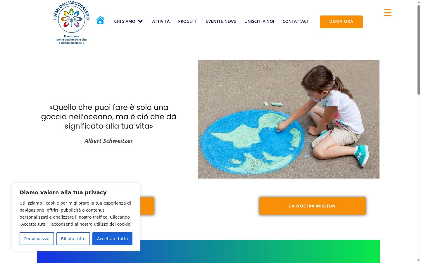 Screenshot del banner di consenso mostrato prima di qualsiasi interazione