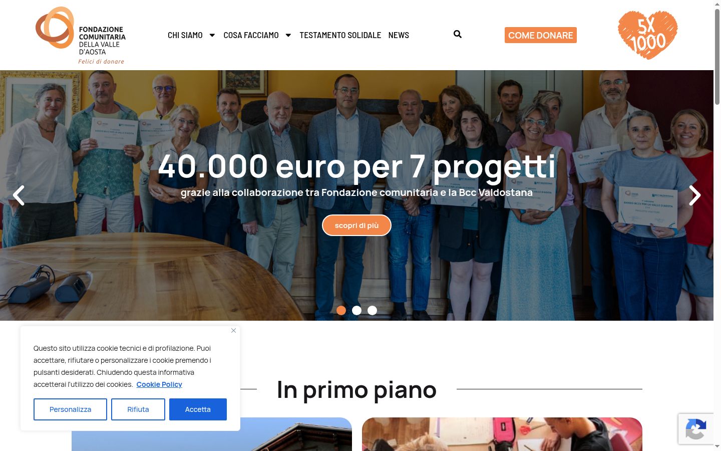 Screenshot del banner di consenso mostrato prima di qualsiasi interazione