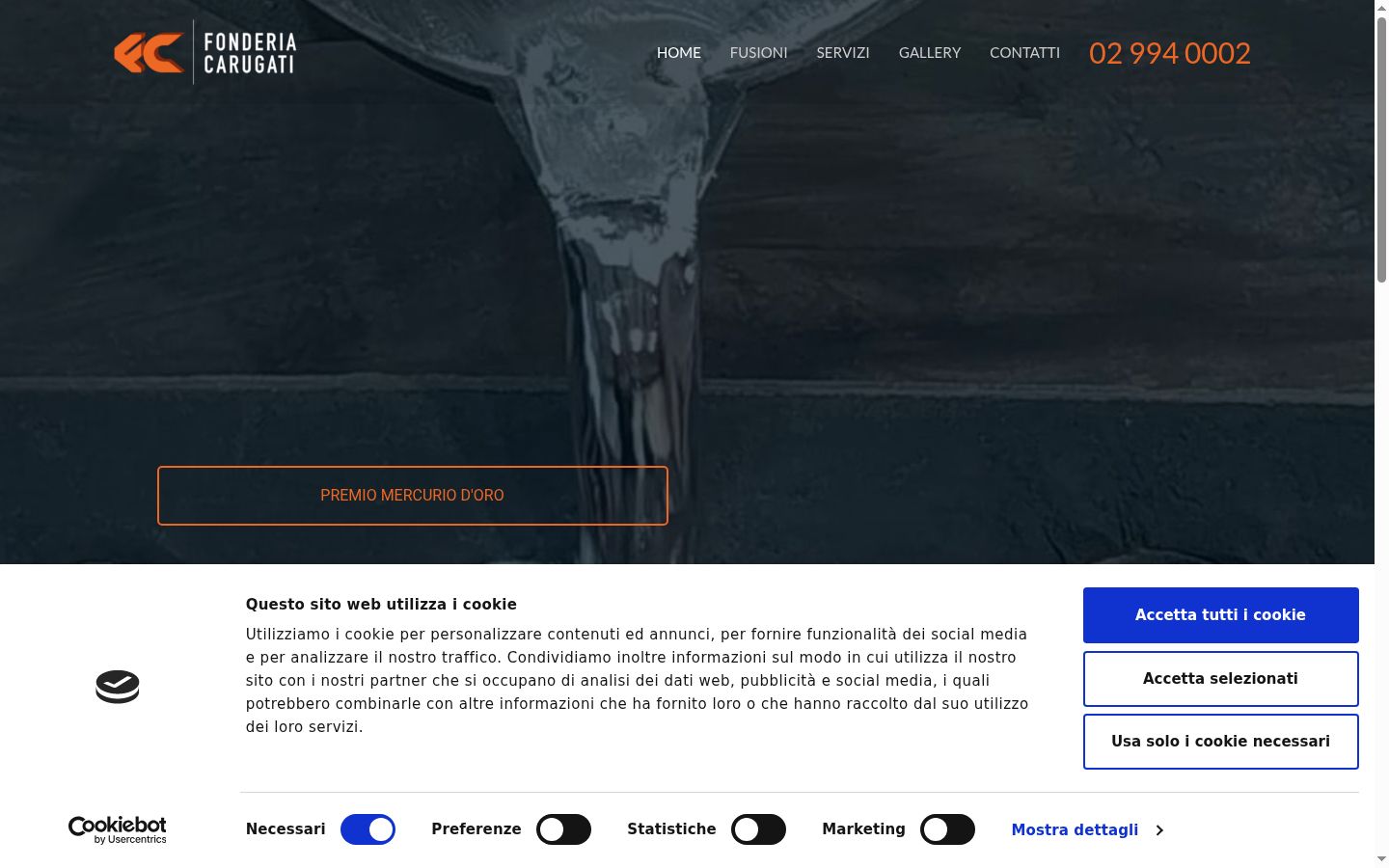 Screenshot del banner di consenso mostrato prima di qualsiasi interazione