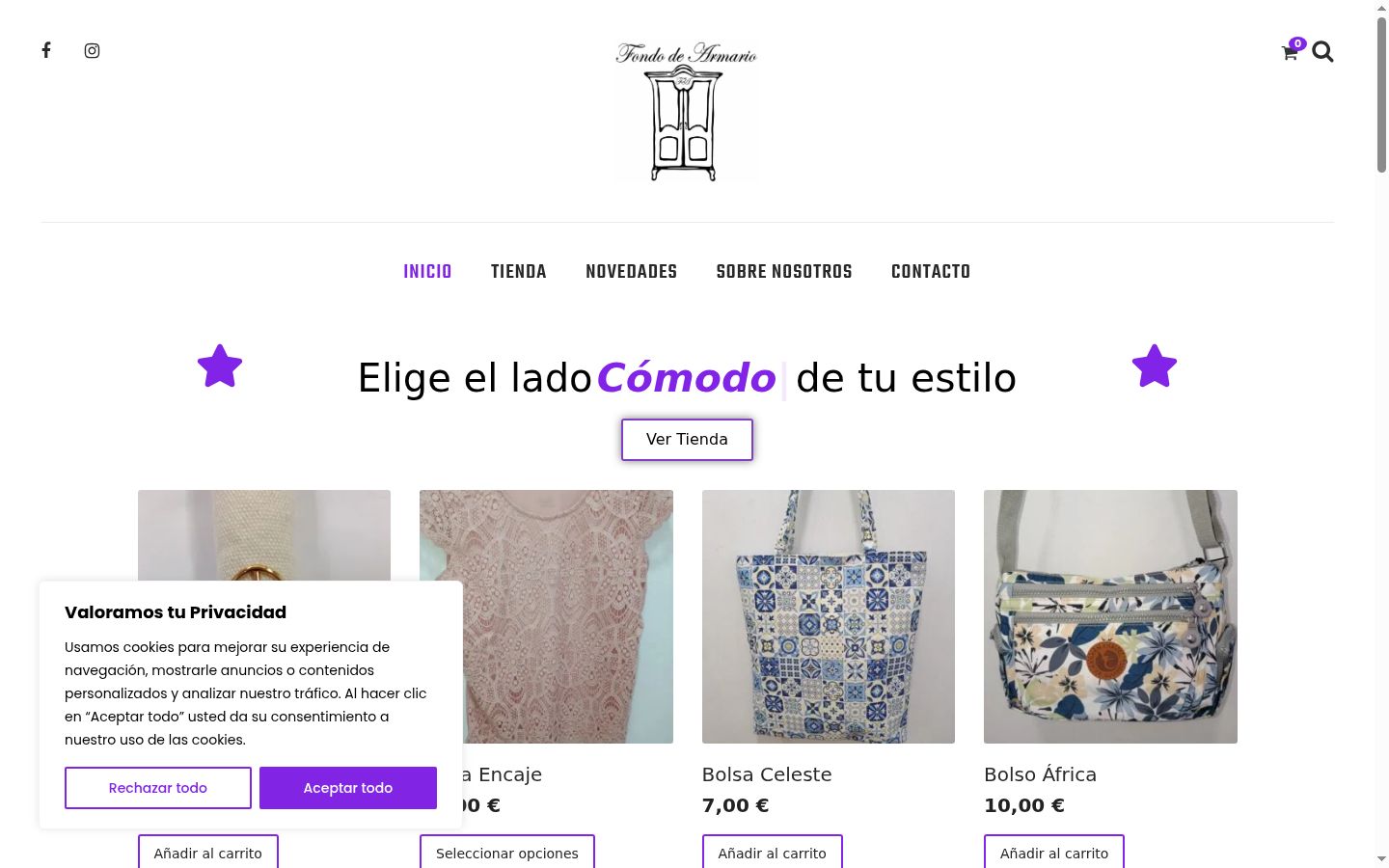 Captura de pantalla del banner de consentimiento mostrado antes de cualquier interacción