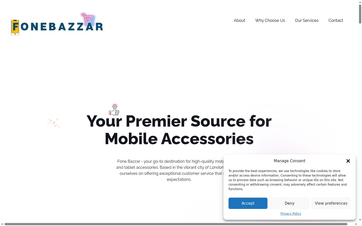 Screenshot del banner di consenso mostrato prima di qualsiasi interazione