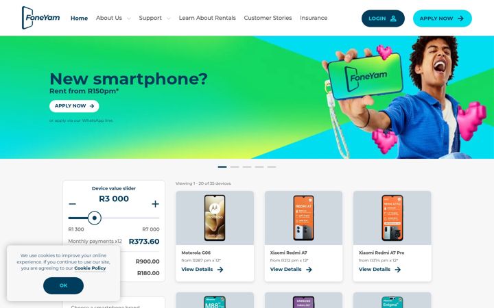 Screenshot of foneyam.co.za