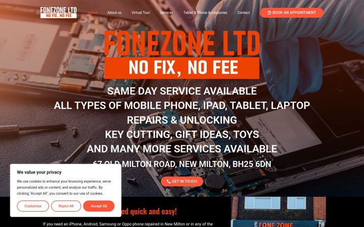 Screenshot of fonezonenewmilton.co.uk
