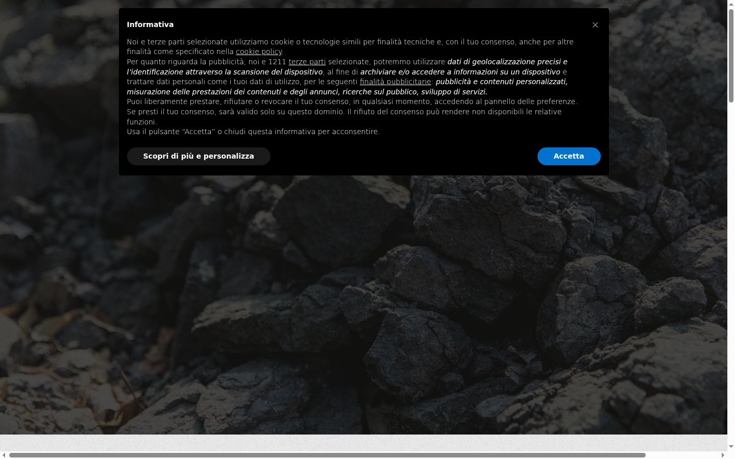 Screenshot del banner di consenso mostrato prima di qualsiasi interazione
