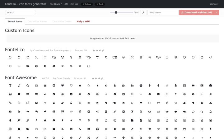 Screenshot of fontello.com