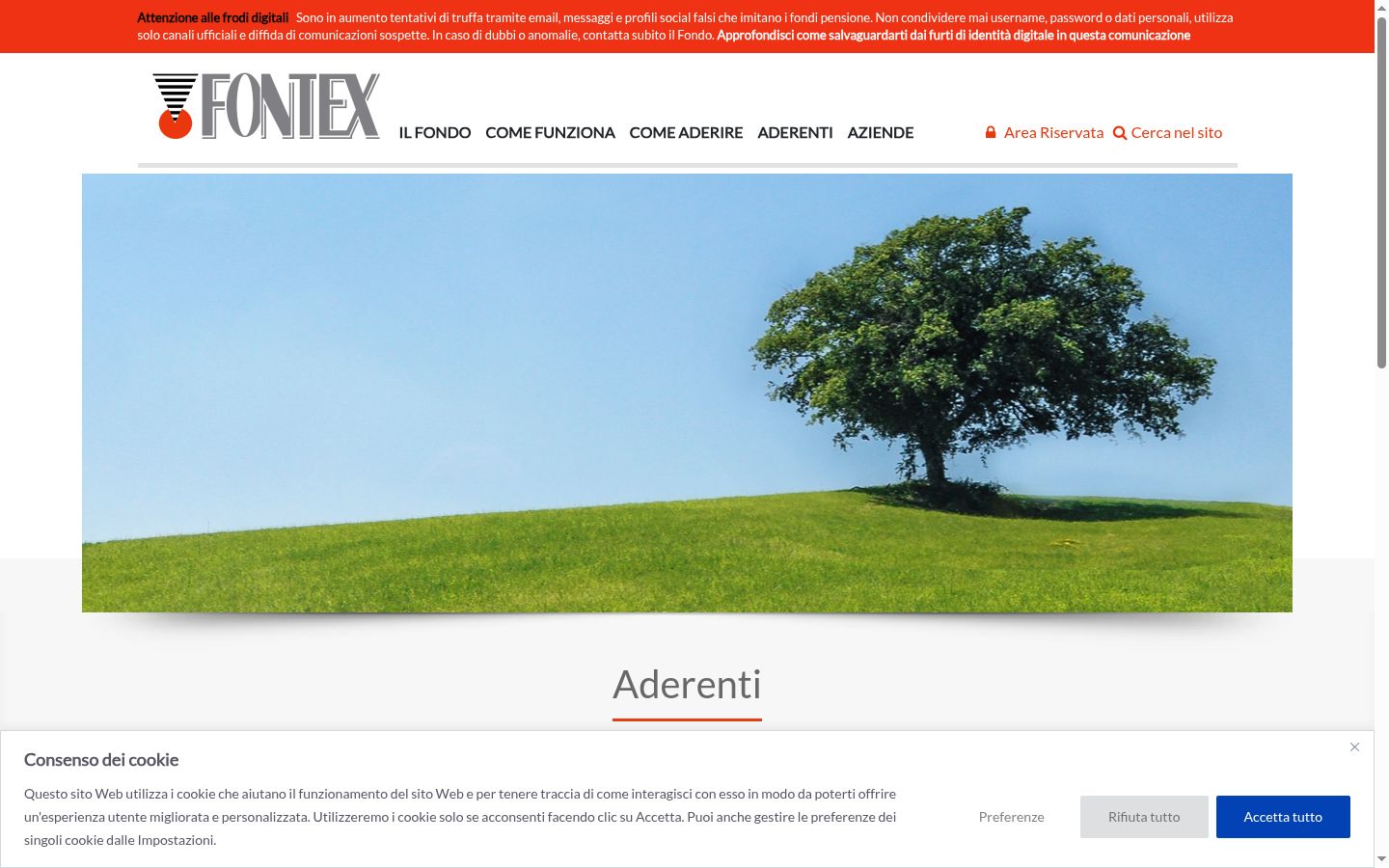 Screenshot del banner di consenso mostrato prima di qualsiasi interazione