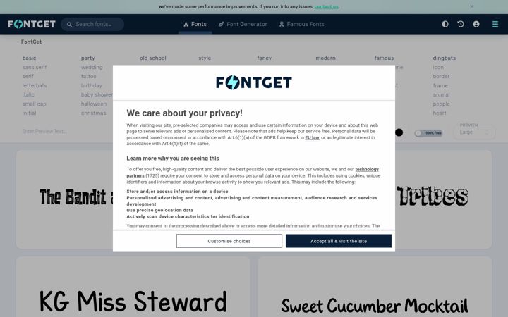 Screenshot of fontget.com