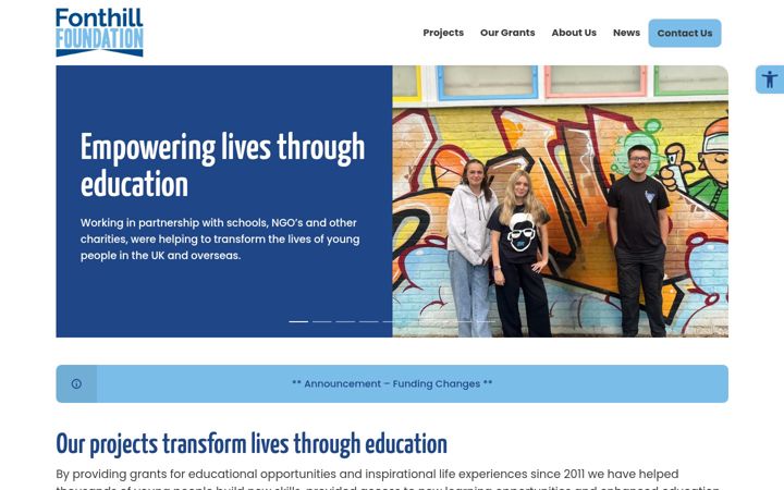 Snímek obrazovky fonthill-foundation.org.uk