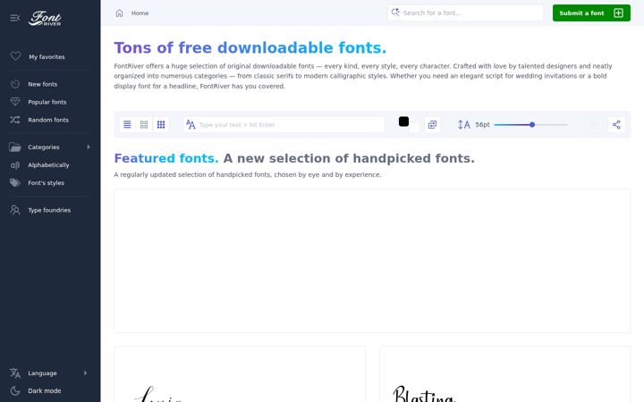 Snimka zaslona za fontriver.com