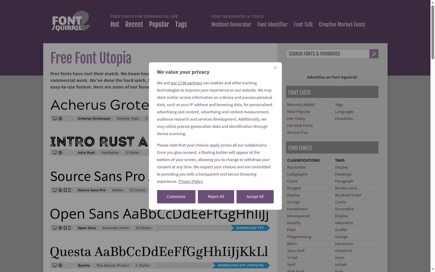 Screenshot of the consent banner shown before any interaction