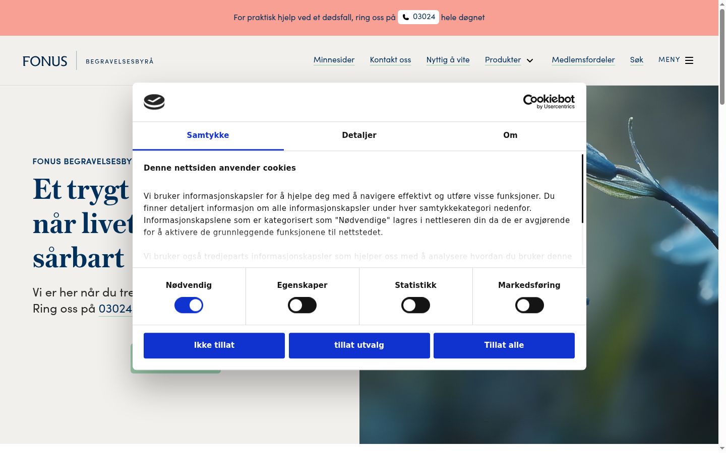 Screenshot van de toestemmingsbanner zoals getoond vóór enige interactie