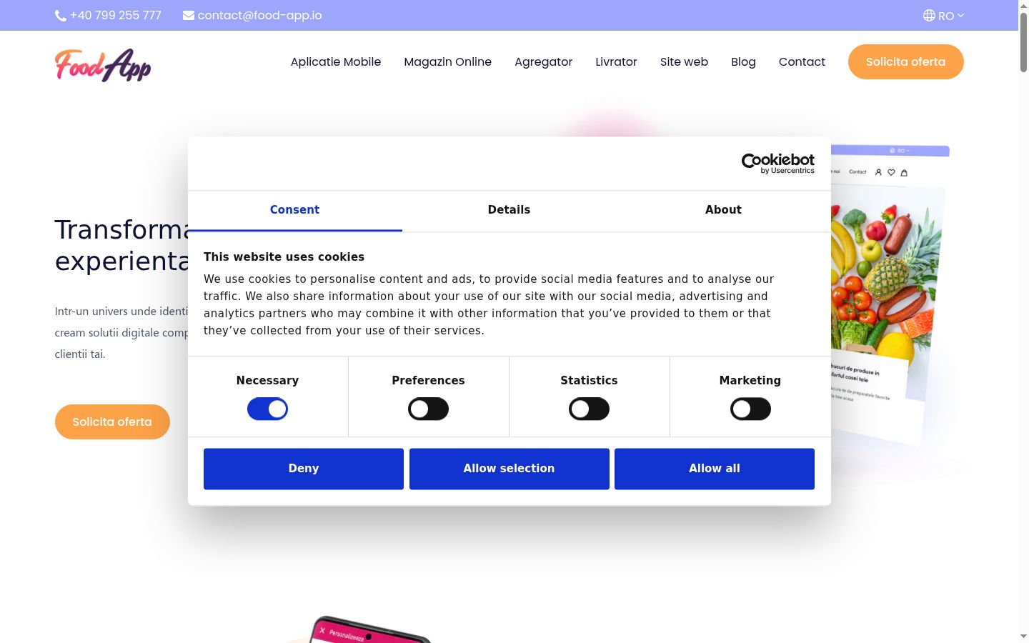 Screenshot del banner di consenso mostrato prima di qualsiasi interazione