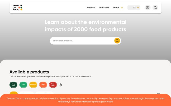 Screenshot of food-impacts.com
