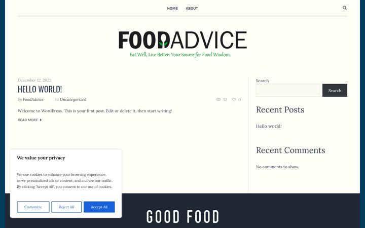 Screenshot of foodadvice.com