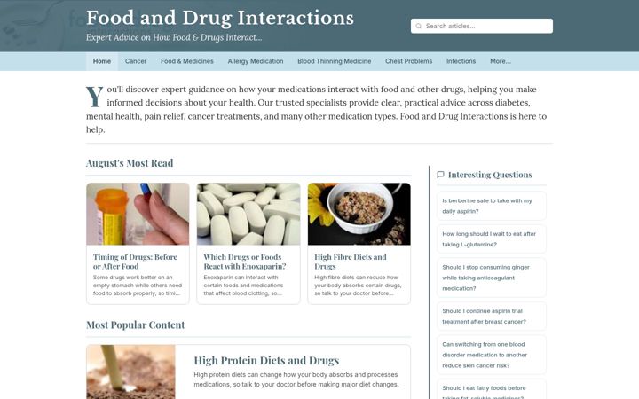 Screenshot of foodanddruginteractions.co.uk