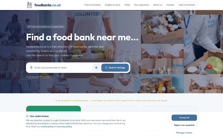 Captura de ecrã de foodbanks.co.uk