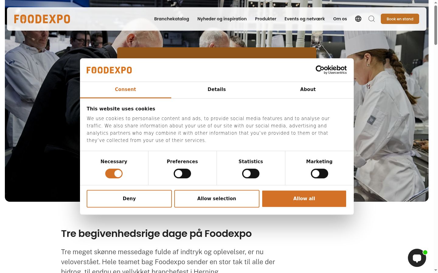 Screenshot del banner di consenso mostrato prima di qualsiasi interazione