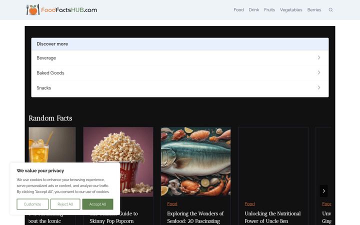 Screenshot of foodfactshub.com
