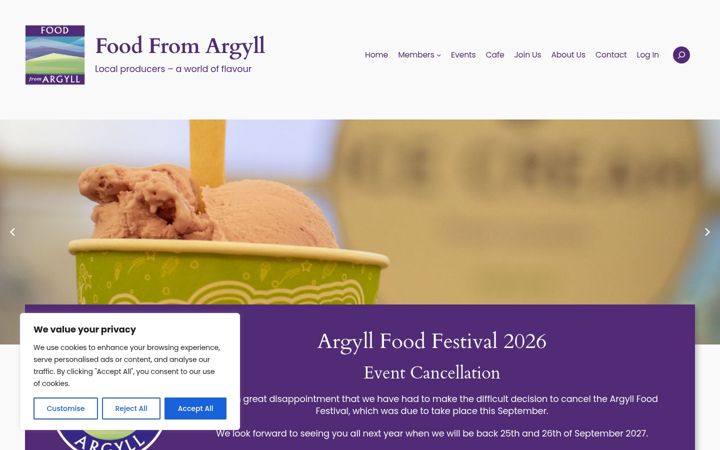 Screenshot of foodfromargyll.com