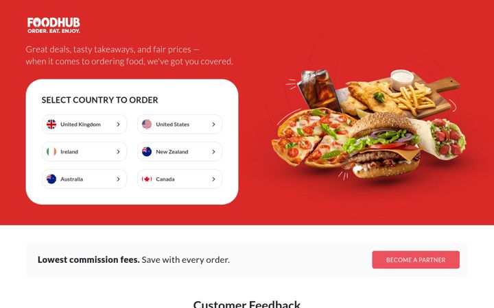 Kuvakaappaus sivustosta foodhub.co.uk