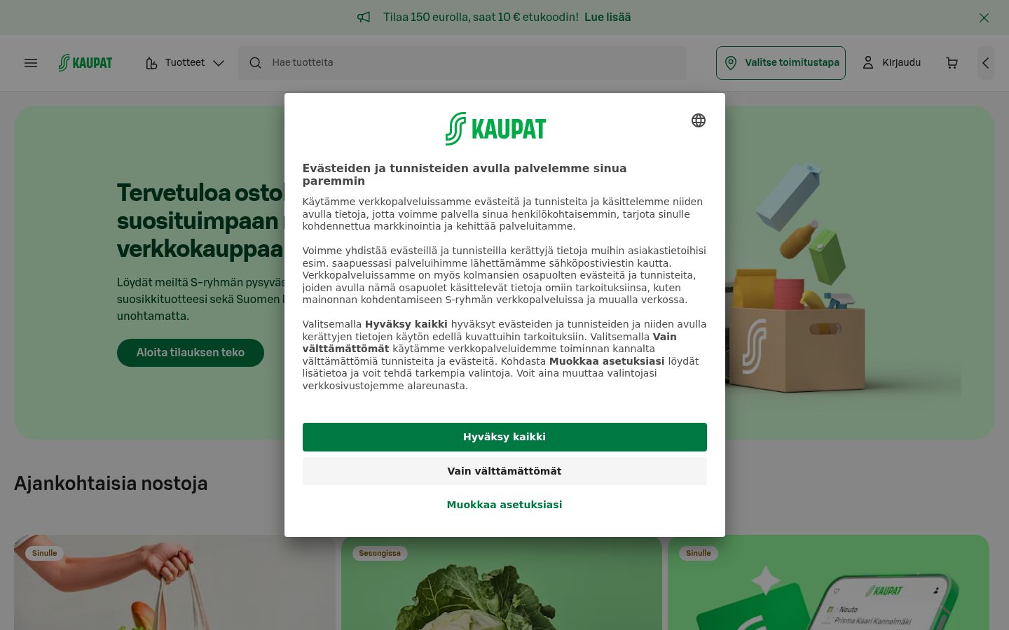 Snímka obrazovky banera súhlasu zobrazeného pred akoukoľvek interakciou