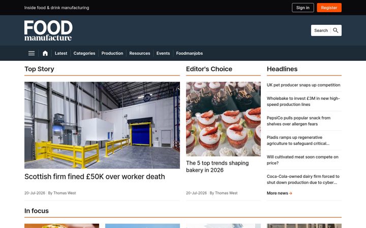 Screenshot of foodmanufacture.co.uk