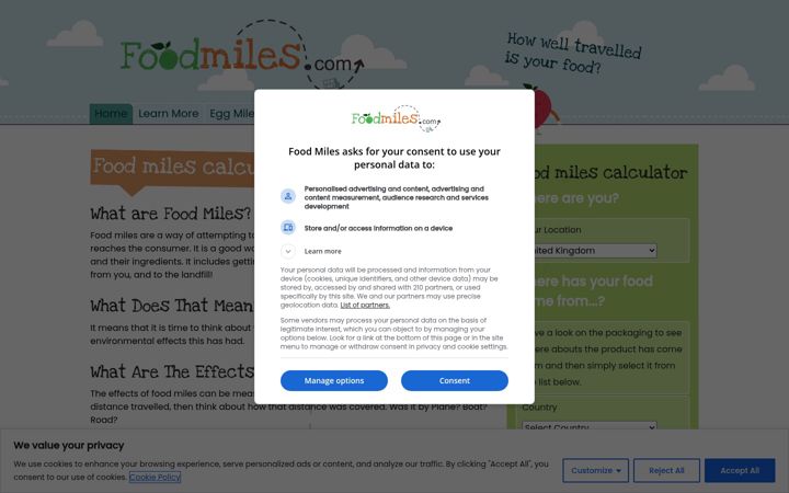 Screenshot of foodmiles.com