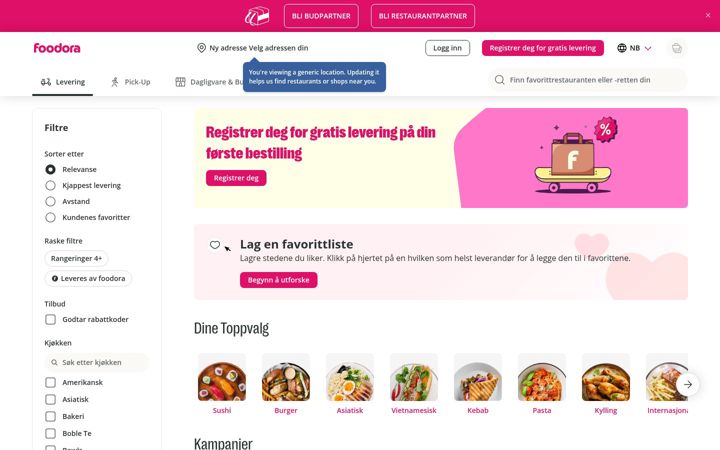 Screenshot of foodora.no